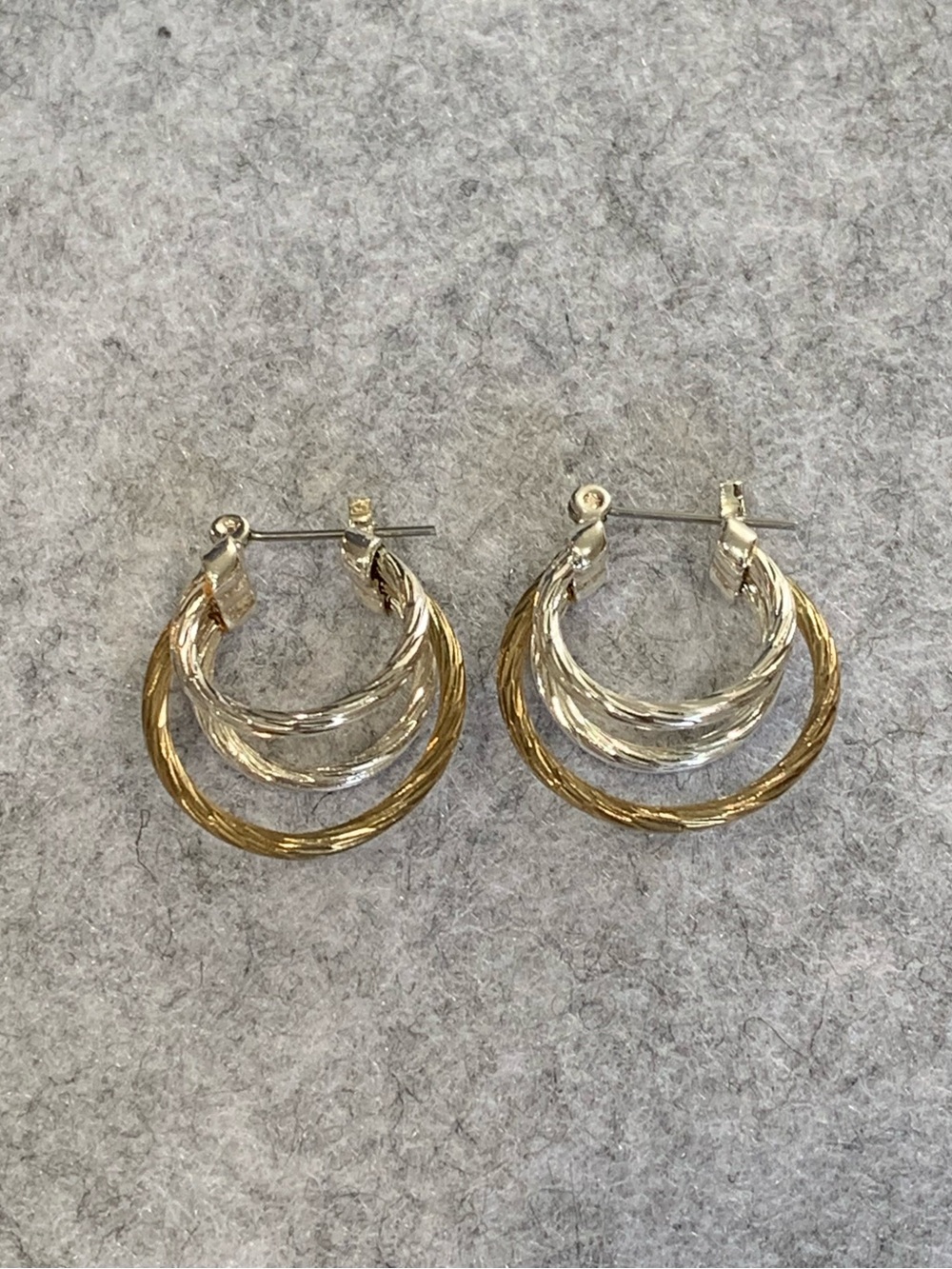 Two-Tone Twisted Triple Hoop Drop Earrings - Gold & Silver